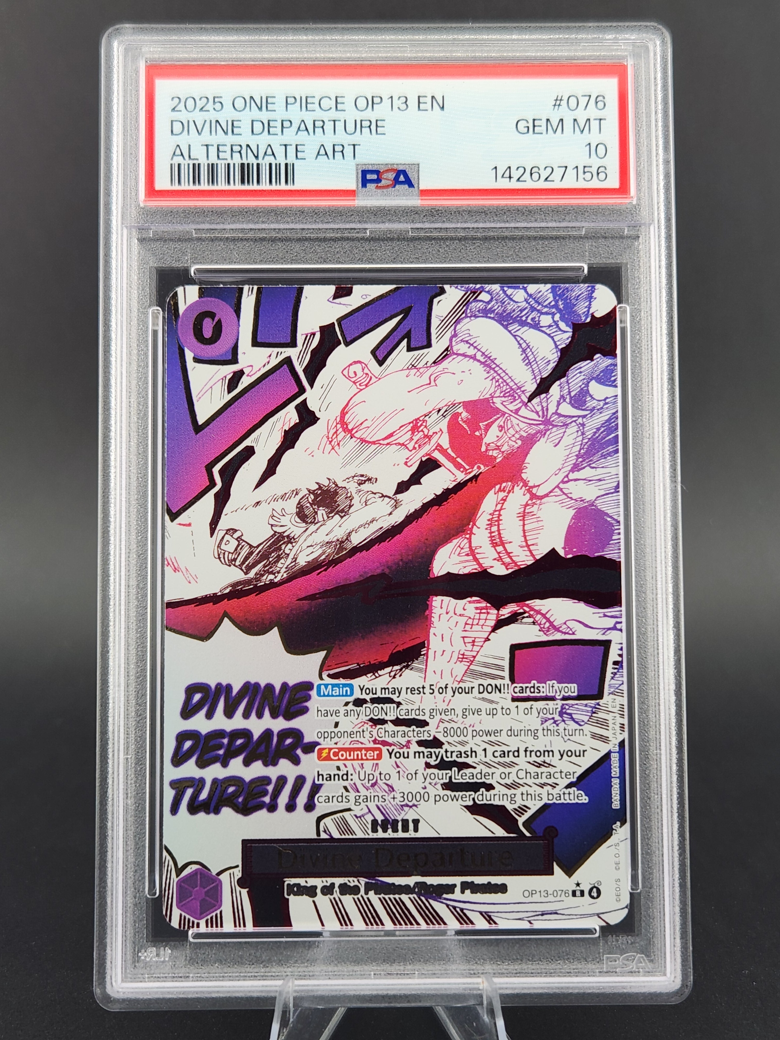 2025 ONE PIECE OP13-CARRYING ON HIS WILL ALTERNATE ART DIVINE DEPARTURE PSA 10