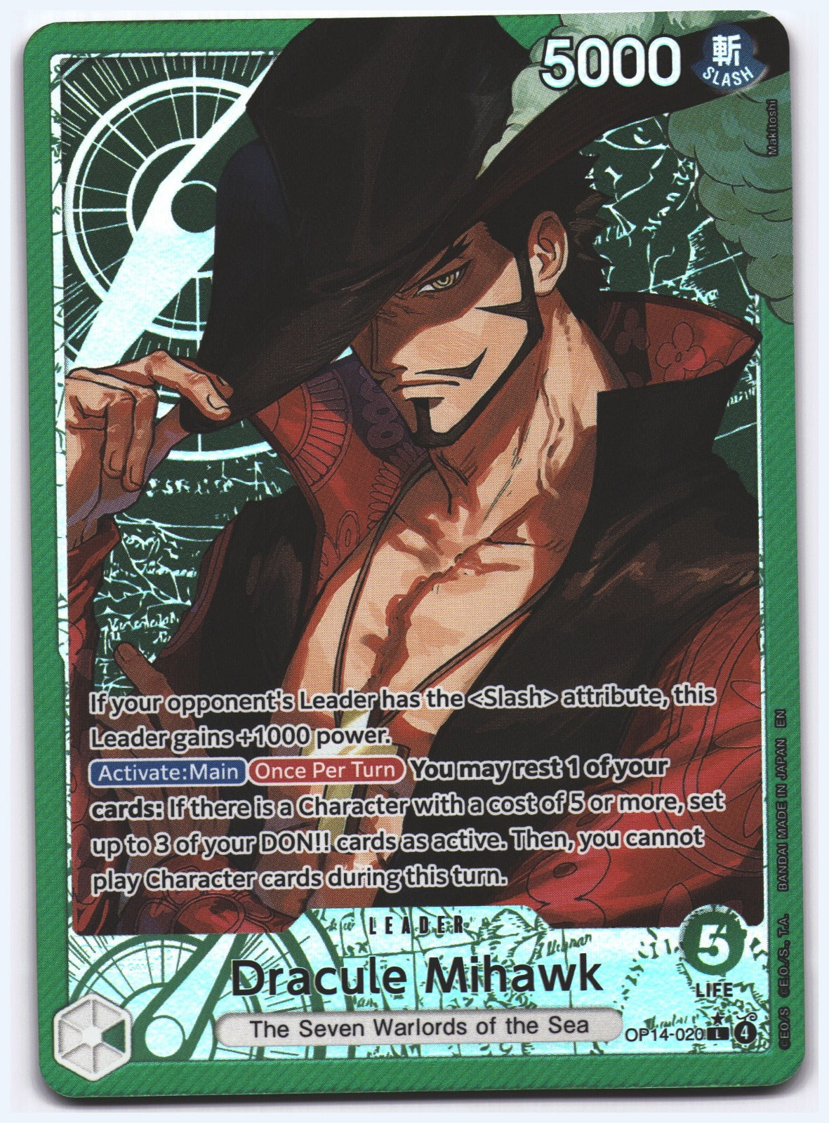 Dracule Mihawk - (Alternate Art) L The Azure Sea's Seven OP14-020 NM