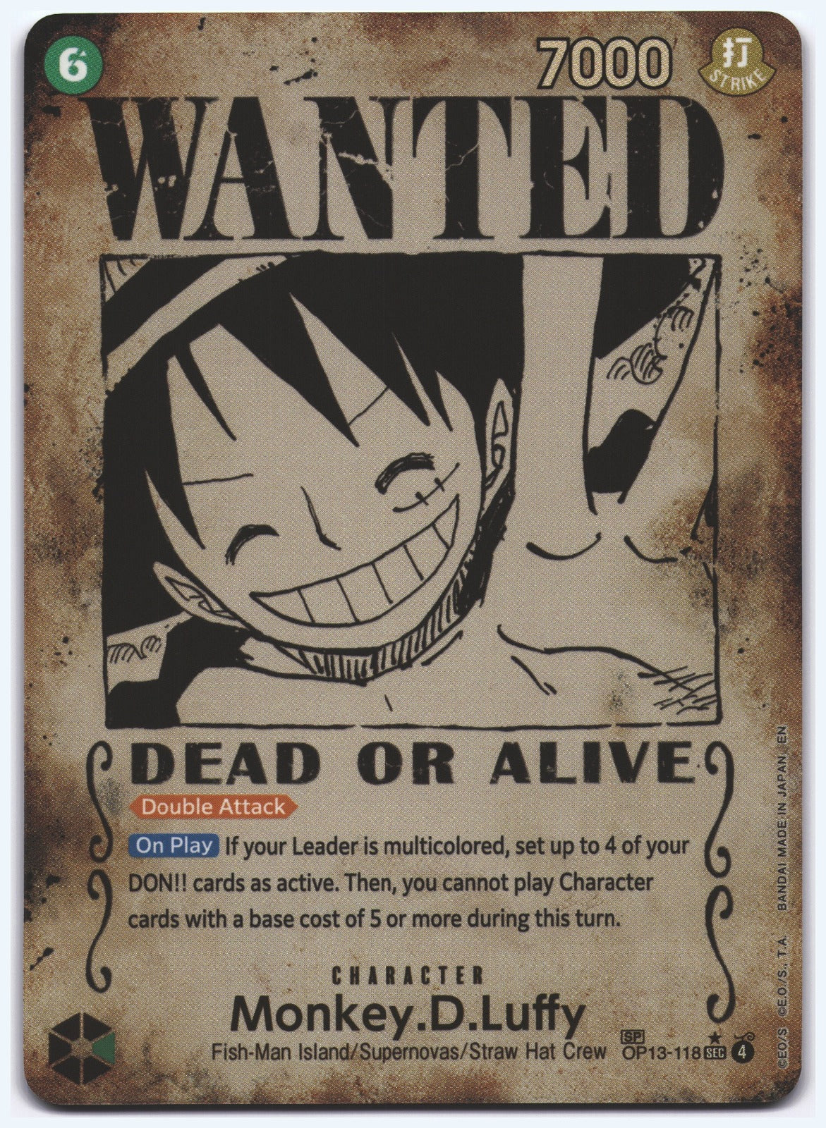 Monkey.D.Luffy (118) (Wanted Poster) SEC Carrying On His Will OP13-118 NM