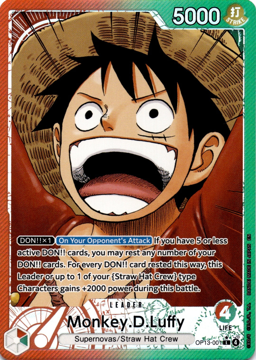 Monkey.D.Luffy (001) (Alternate Art) L Carrying On His Will OP13-001 NM