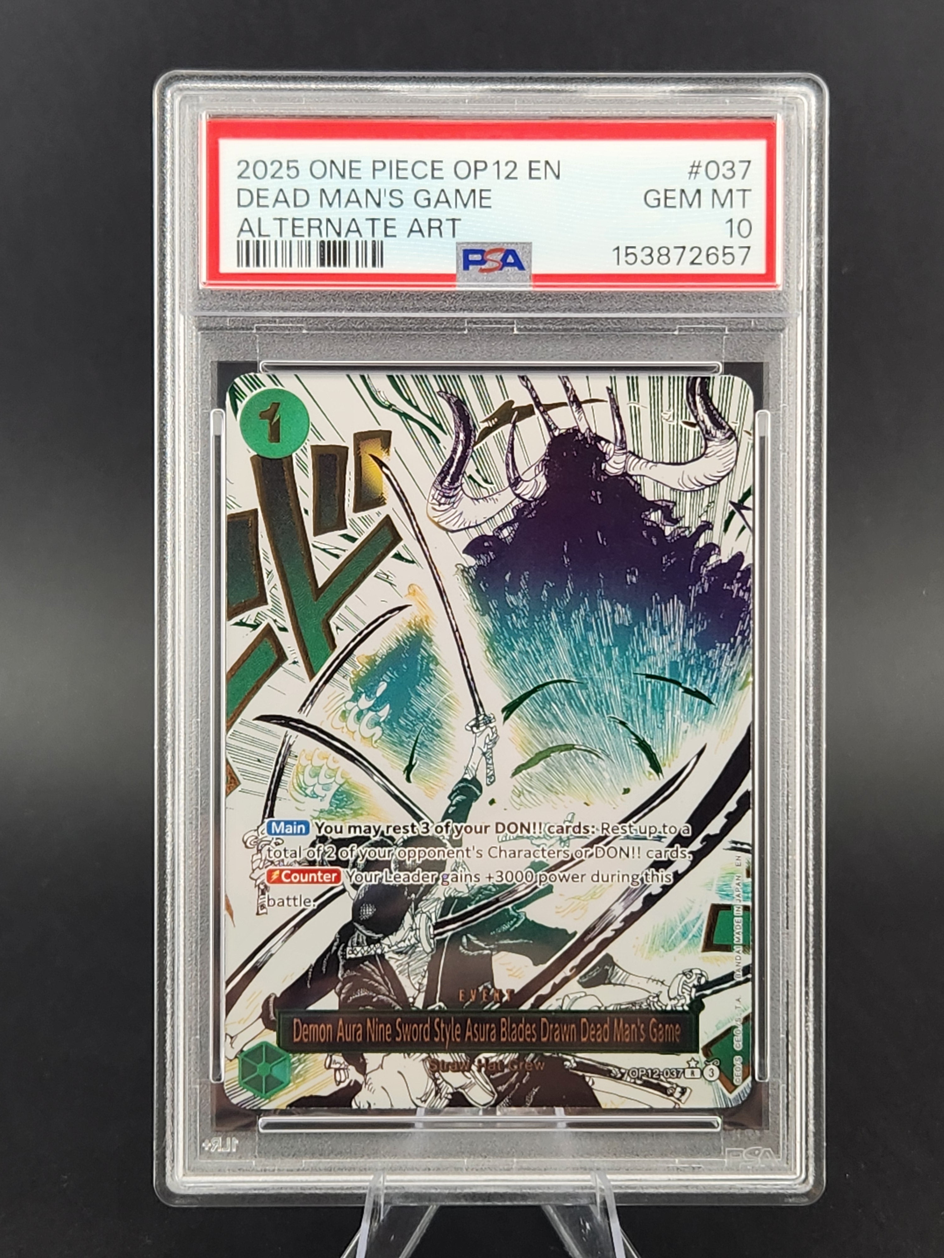 2025 One Piece Op12 Dead Man's Game #037 Alternate Art PSA 10