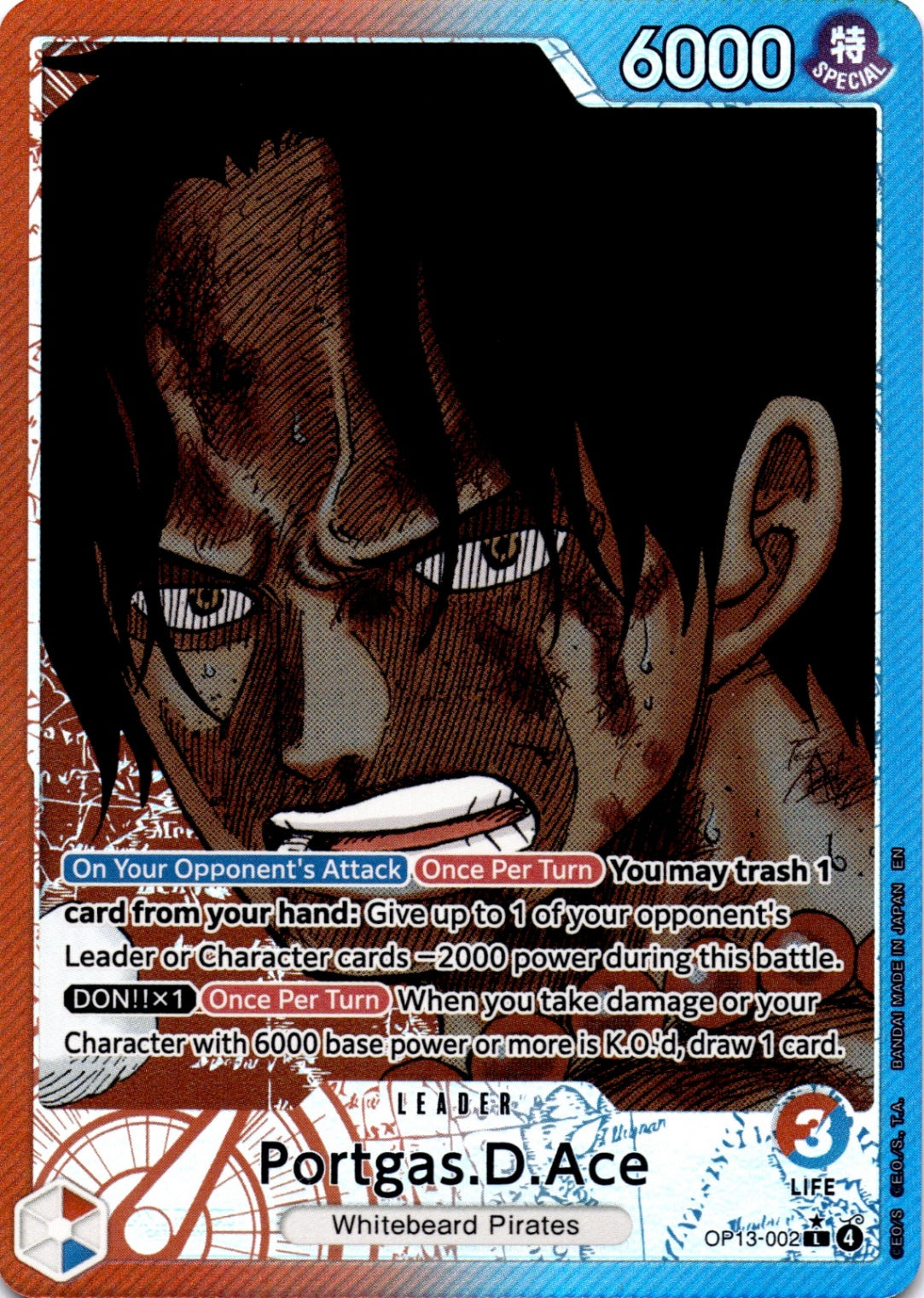 Portgas.D.Ace (002) (Alternate Art) L Carrying On His Will OP13-002 NM